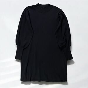 Allison Brittney Puff Sleeve Midi Sweater Dress Size XL Mock Neck Black Minimal